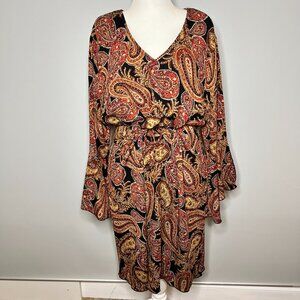 White Stag Women Dress Vtg Midi Paisley Stretch Bell Slv Flare Boho Gypsy 22W